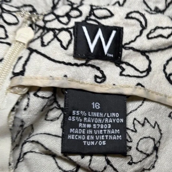 Floral Linen Blend Embroidered Pencil Skirt Cream Black Plus Sz 16 Minimalist - Picture 4 of 9